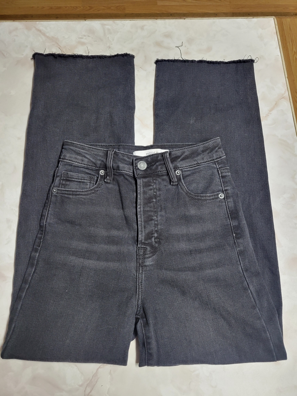 Hidden Jeans Black High Rise Straight Leg Raw Hem Size 24 Stretch Denim